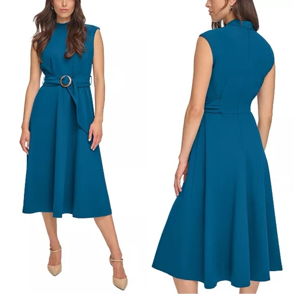 Calvin Klein Dresses & Skirts - Calvin Klein Mock Neck Sleeveless Belted Midi Dress – Size 8
